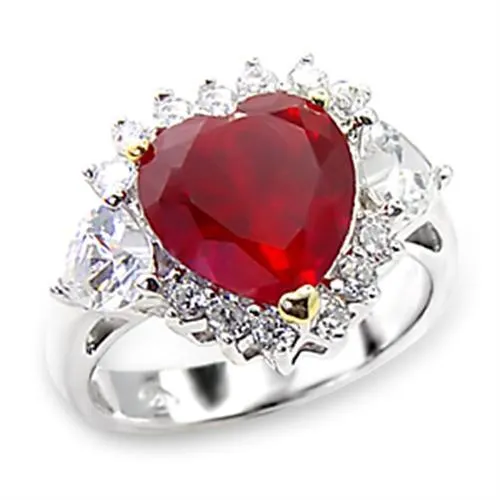 6X062 - High-Polished 925 Sterling Silver Ring with Synthetic Garnet in Ruby - Grocery