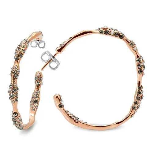 LO1854 - Rose Gold Brass Earrings with Top Grade Crystal in Black Diamond - Grocery