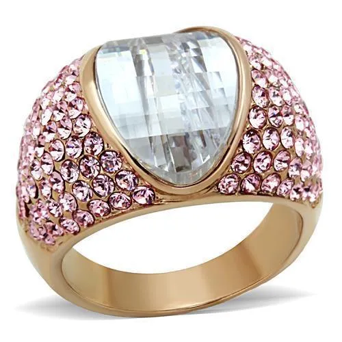 TK1692 - IP Rose Gold(Ion Plating) Stainless Steel Ring with AAA Grade CZ in Clear - Grocery