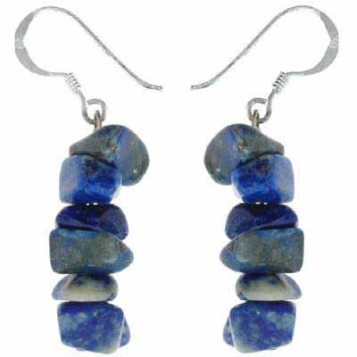 Sterling Silver Genuine Denim Lapis Chip Earrings - Grocery