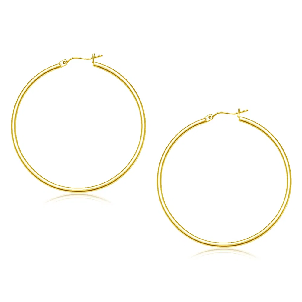 14k Yellow Gold Polished Hoop Earrings (2x45mm) - Grocery