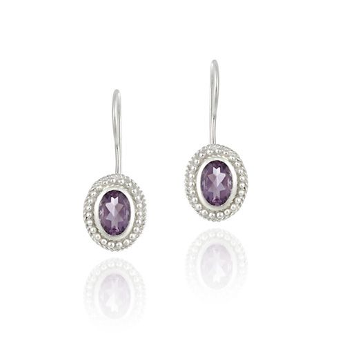 Sterling Silver Bali Bead Oval Amethyst LeverBack Earrings - Grocery