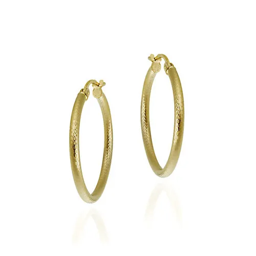 18K Gold over Sterling Silver 25mm Diamond-Cut Hoop Earrings - Grocery