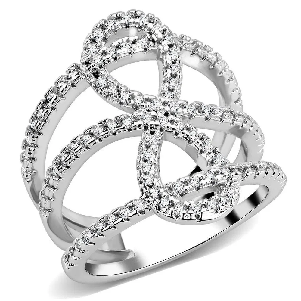 3W1587 - Rhodium Brass Ring with AAA Grade CZ in Clear - Grocery