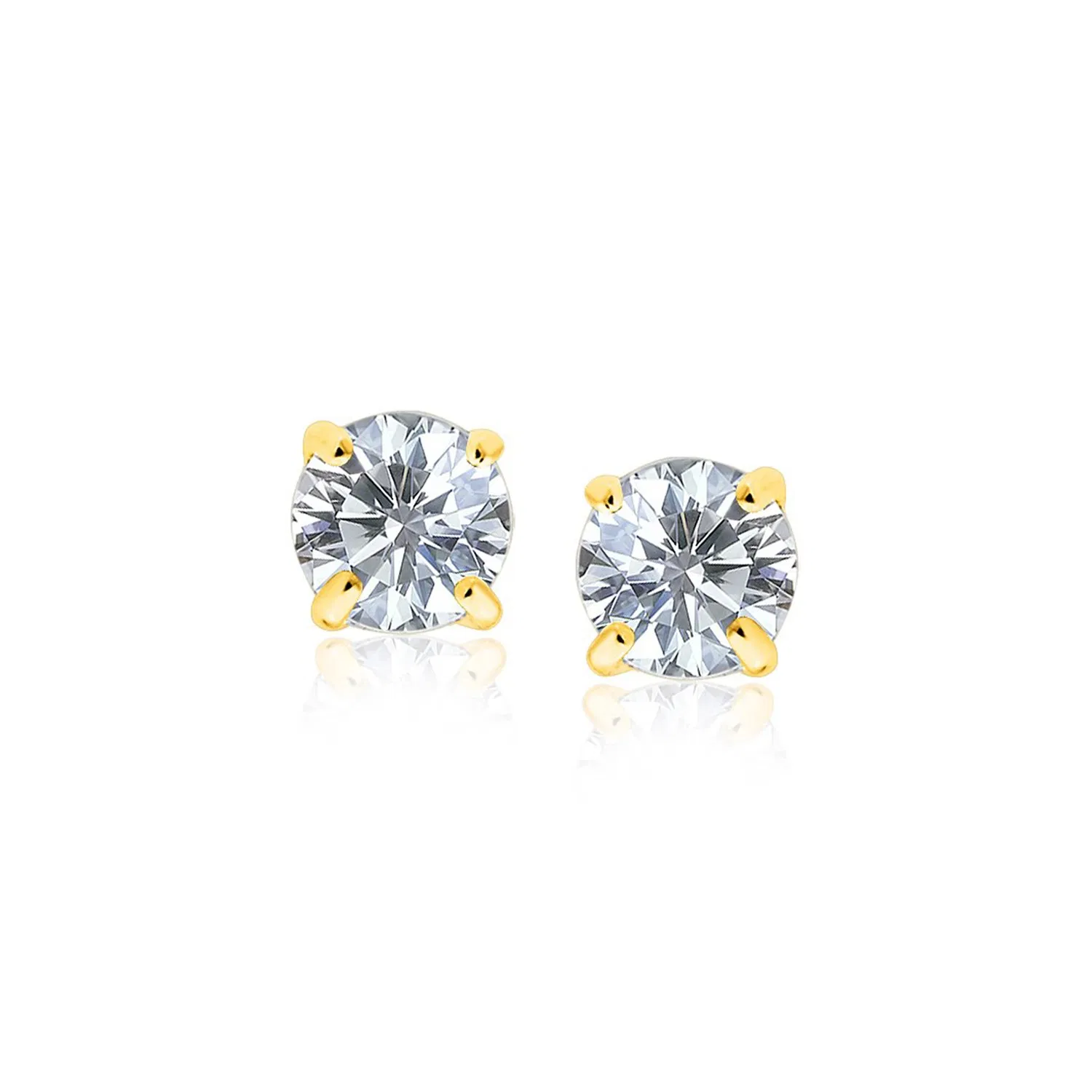 14k Yellow Gold Stud Earrings with White Hue Faceted Cubic Zirconia(6mm) - Grocery