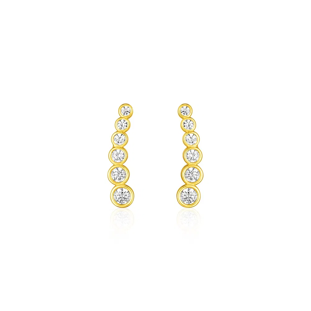 14k Yellow Gold Graduated Circles Climber Post Earrings with Cubic Zirconias - Grocery