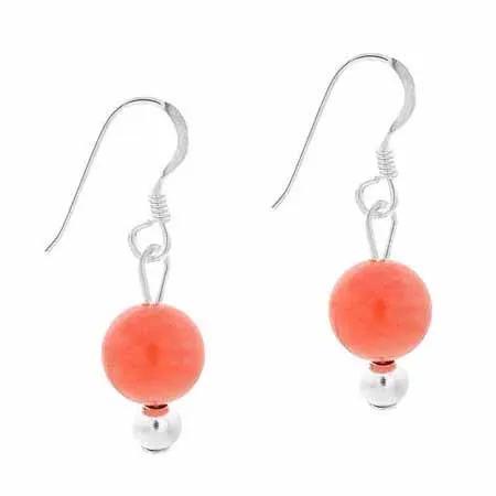 Sterling Silver 6mm Created Pink Coral Bead Dangle Earrings - Grocery