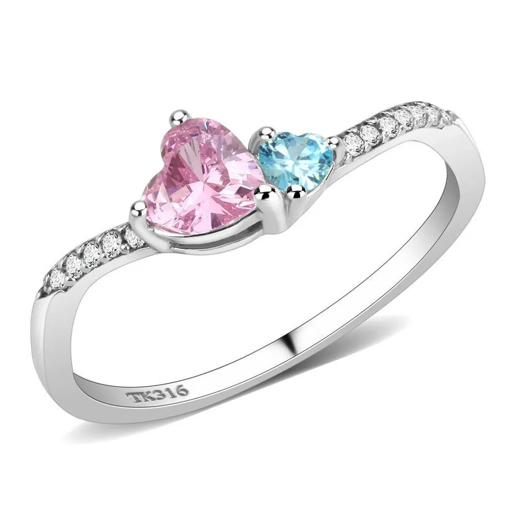 DA384Q - High polished (no plating) Stainless Steel Ring with AAA Grade CZ in Multi Color - Grocery