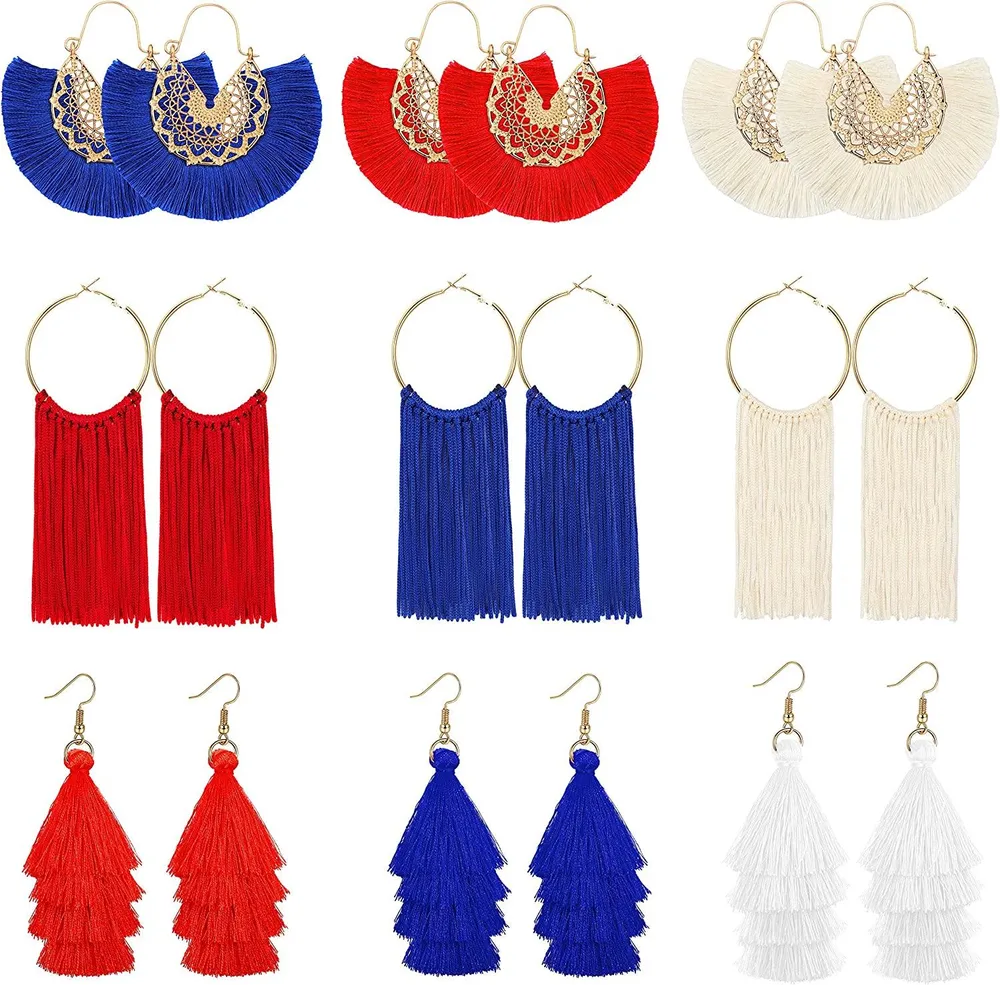 Long Tassel Earring for Women Fashion Bohemian Hoop Earring Tassel Fringed Dangle Earring Valentine Birthday Party Gift - Grocery
