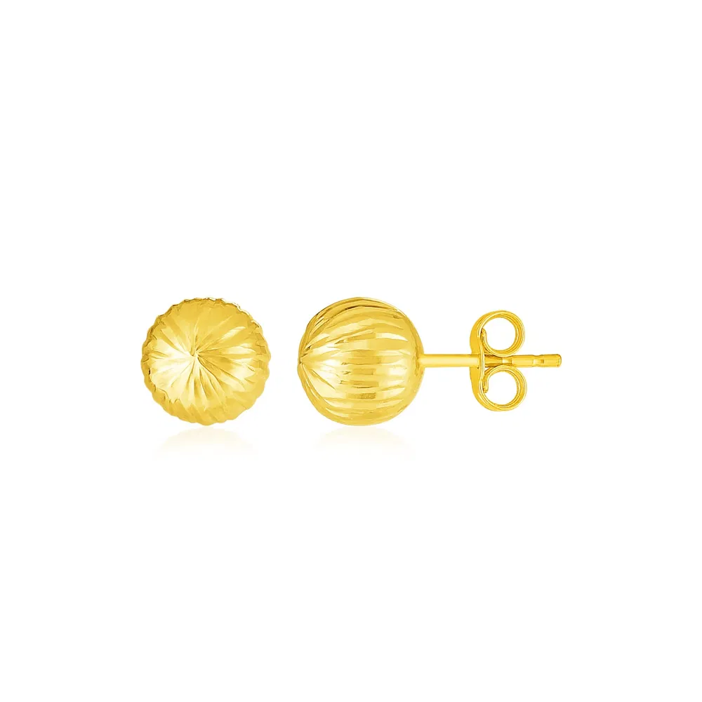 14K Yellow Gold Ball Earrings with Linear Texture(5mm) - Grocery
