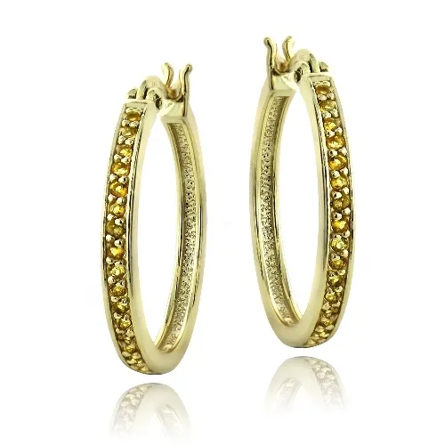 Gold Tone over Sterling Silver 5/8ct Citrine 25mm Round Hoop Earrings - Grocery