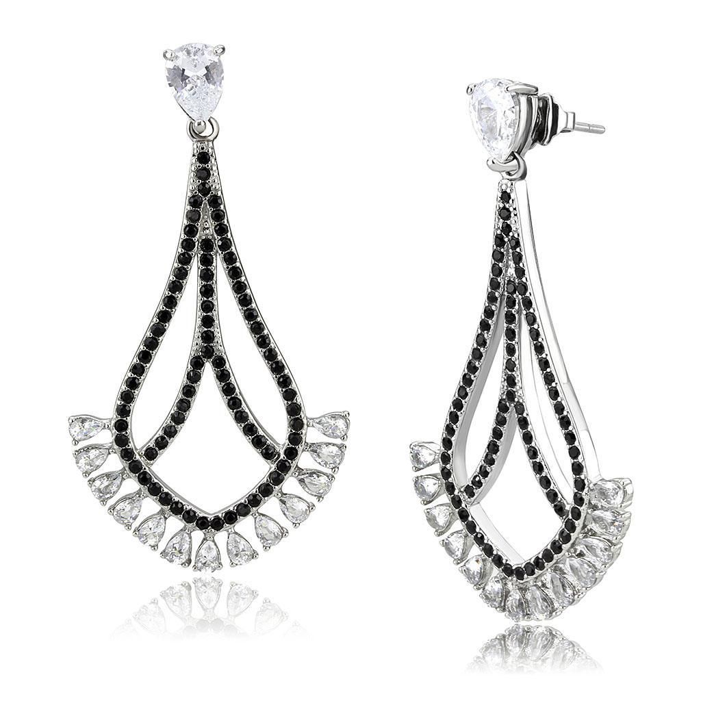 TK3664 - High polished (no plating) Stainless Steel Earrings with AAA Grade CZ in Clear - Grocery