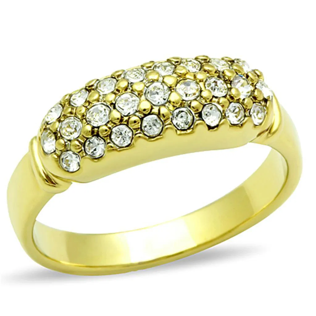 TK1389 - IP Gold(Ion Plating) Stainless Steel Ring with Top Grade Crystal in Clear - Grocery