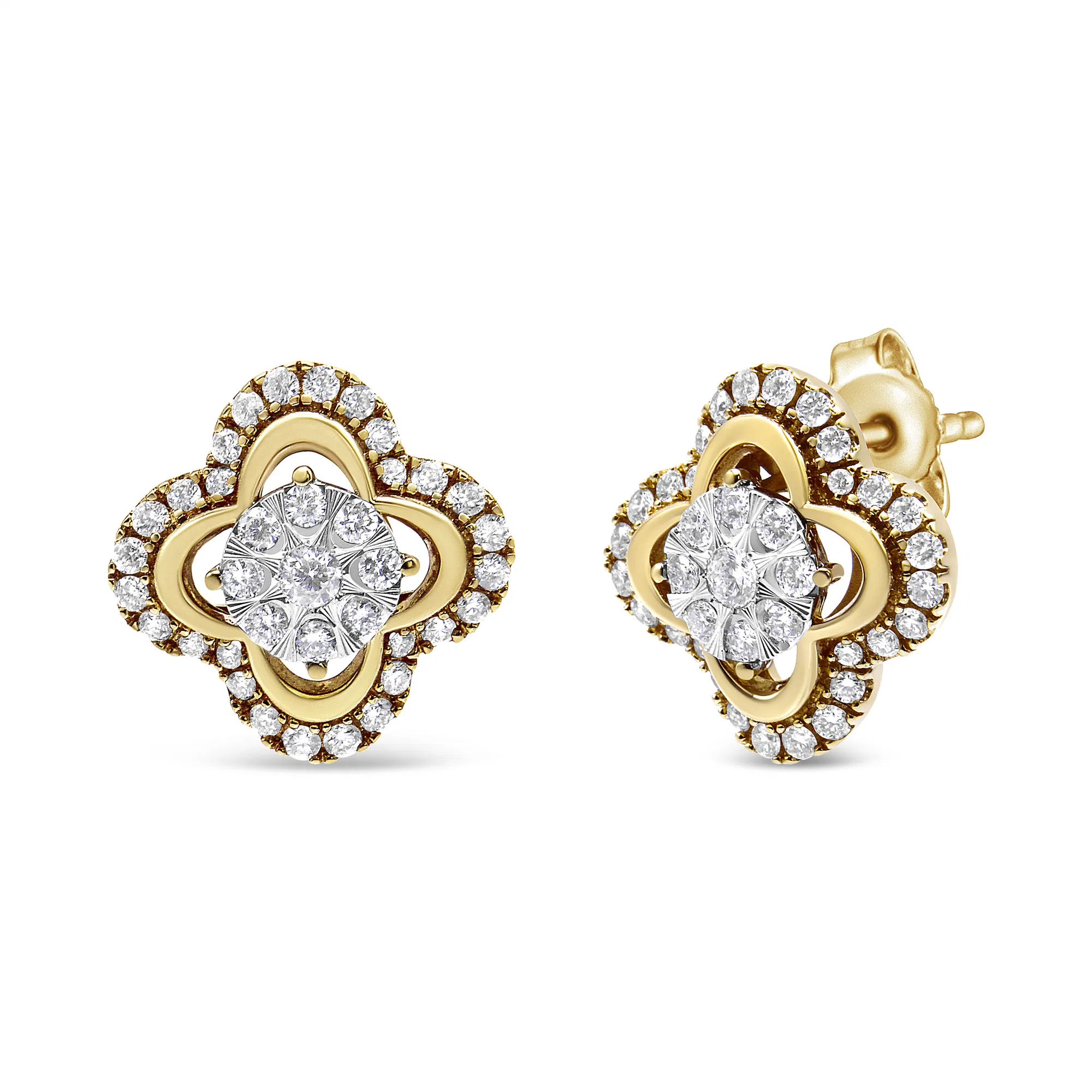 14K Yellow and White Gold 1.00 Cttw Diamond Vintage Style Fleur De Lis Halo Stud Earrings (H-I Color, SI2-I1Clarity) - Grocery
