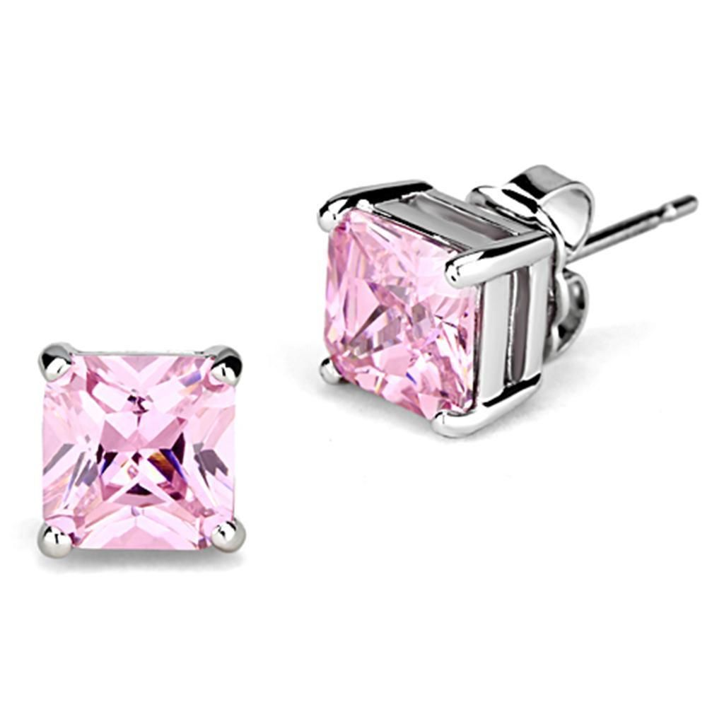 3W531 - Rhodium Brass Earrings with AAA Grade CZ in Rose - Grocery