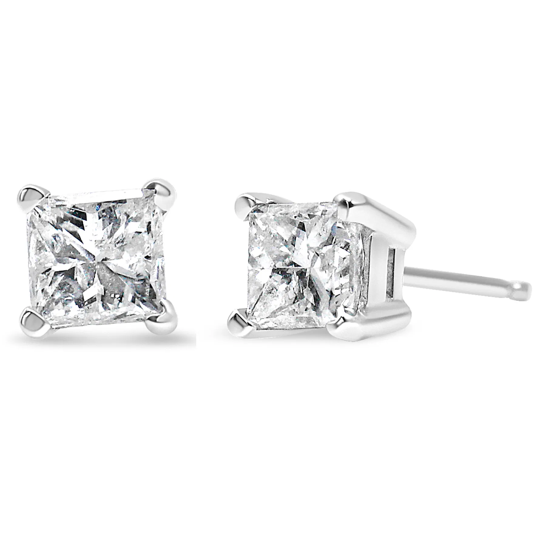 AGS Certified 1/4 Cttw Princess-Cut Square Diamond 4-Prong Solitaire Stud Earrings in 14K White Gold (G-H Color, I1-I2 Clarity) - Grocery