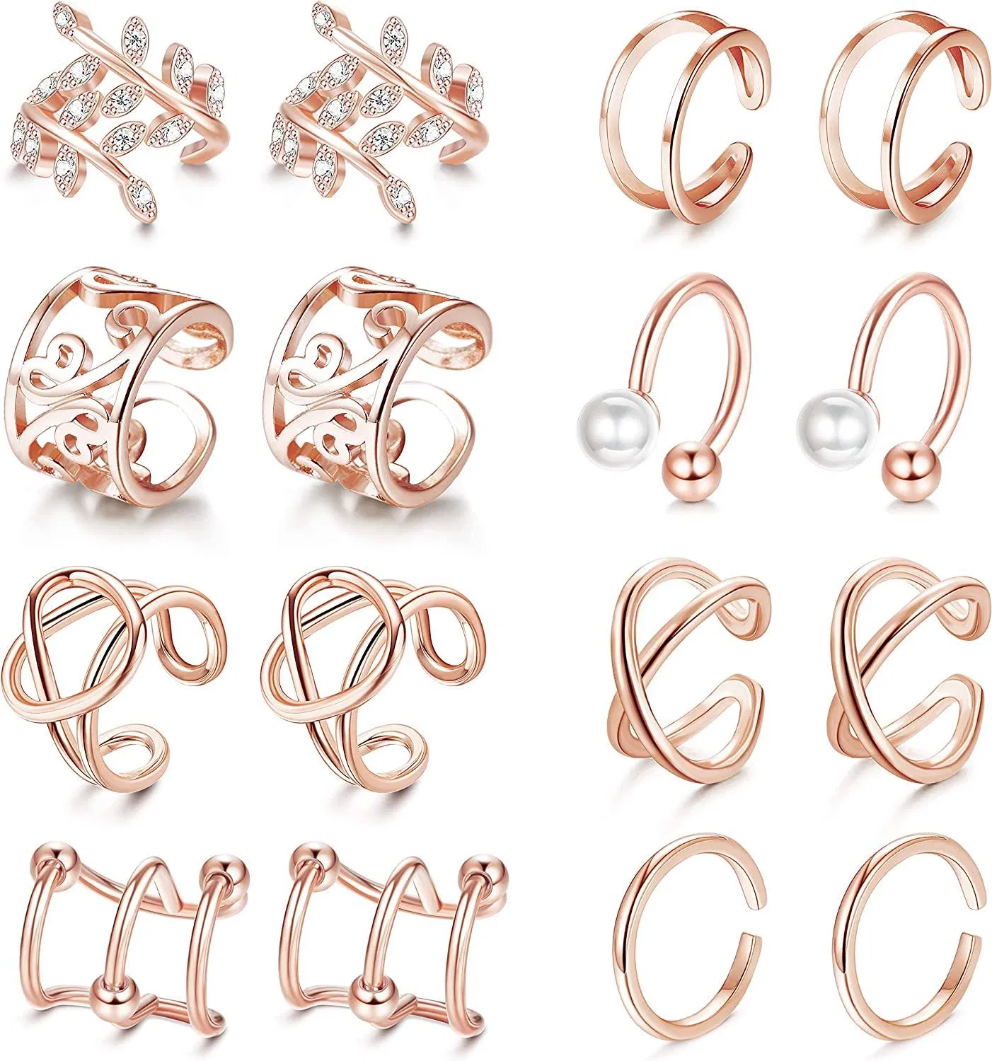 8 Pairs Ear Cuff for Women Men Helix Cartilage Conch Wrap Ear Piercing Non Piercing Fake Clip On Earrings Adjustable - Grocery