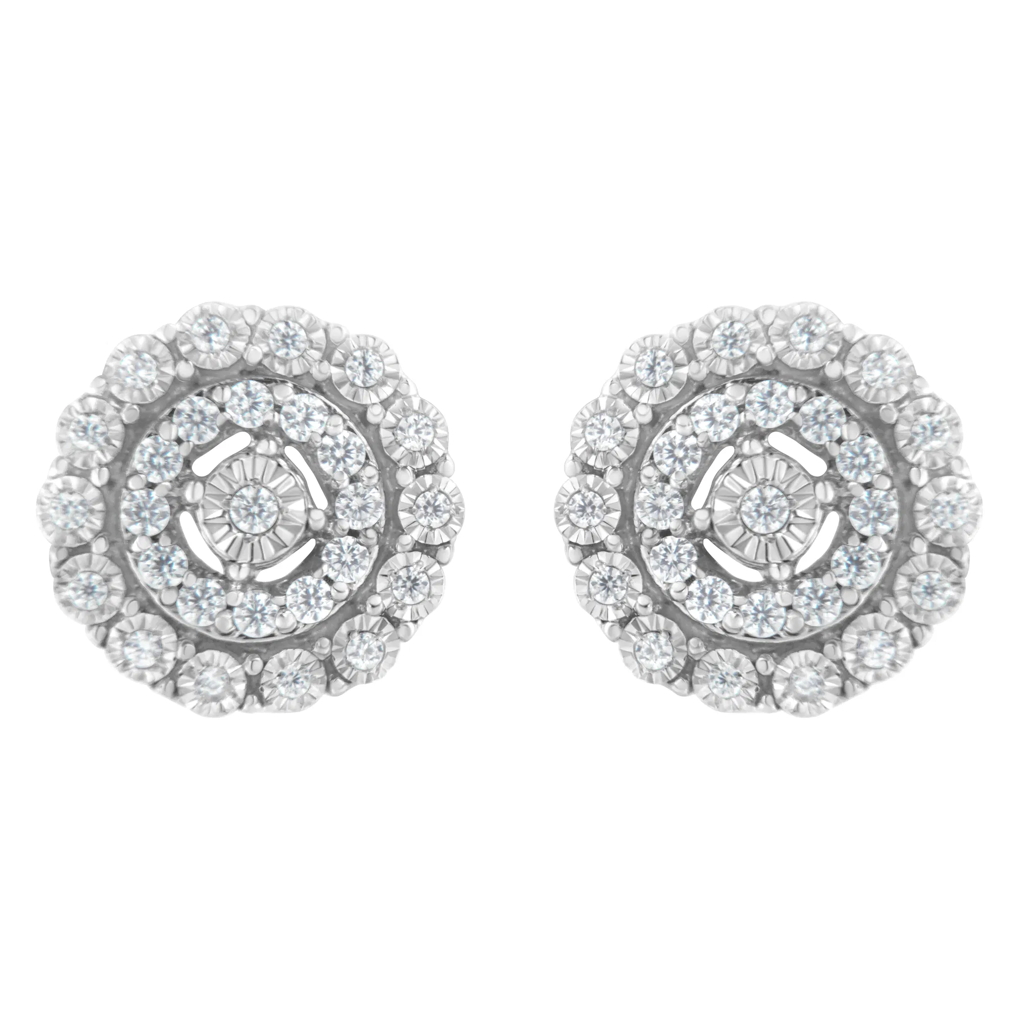 .925 Sterling Silver 1/2 cttw Miracle-Set Diamond Double Halo Stud Earring (I-J Clarity, I3 Color) - Grocery