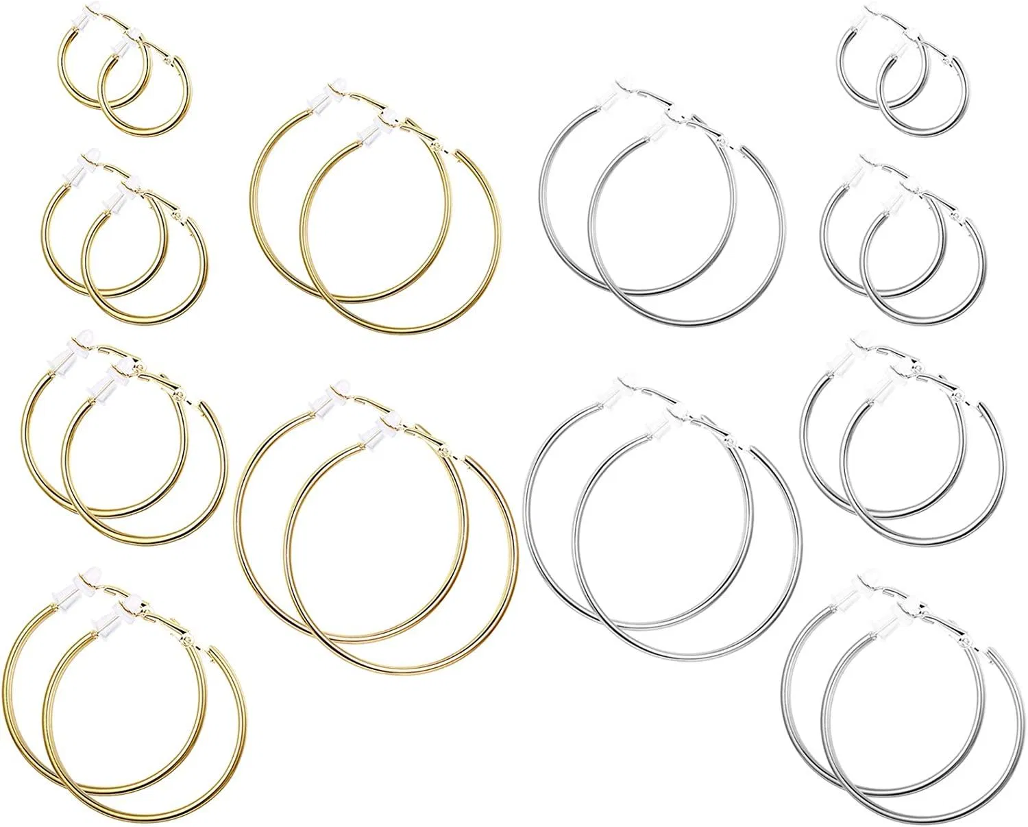 12 Pairs Clip on Earrings for Women Stainless Fashion Clip on Hoop Earrings Non Piercing Earrings Set; 6 Sizes - Grocery