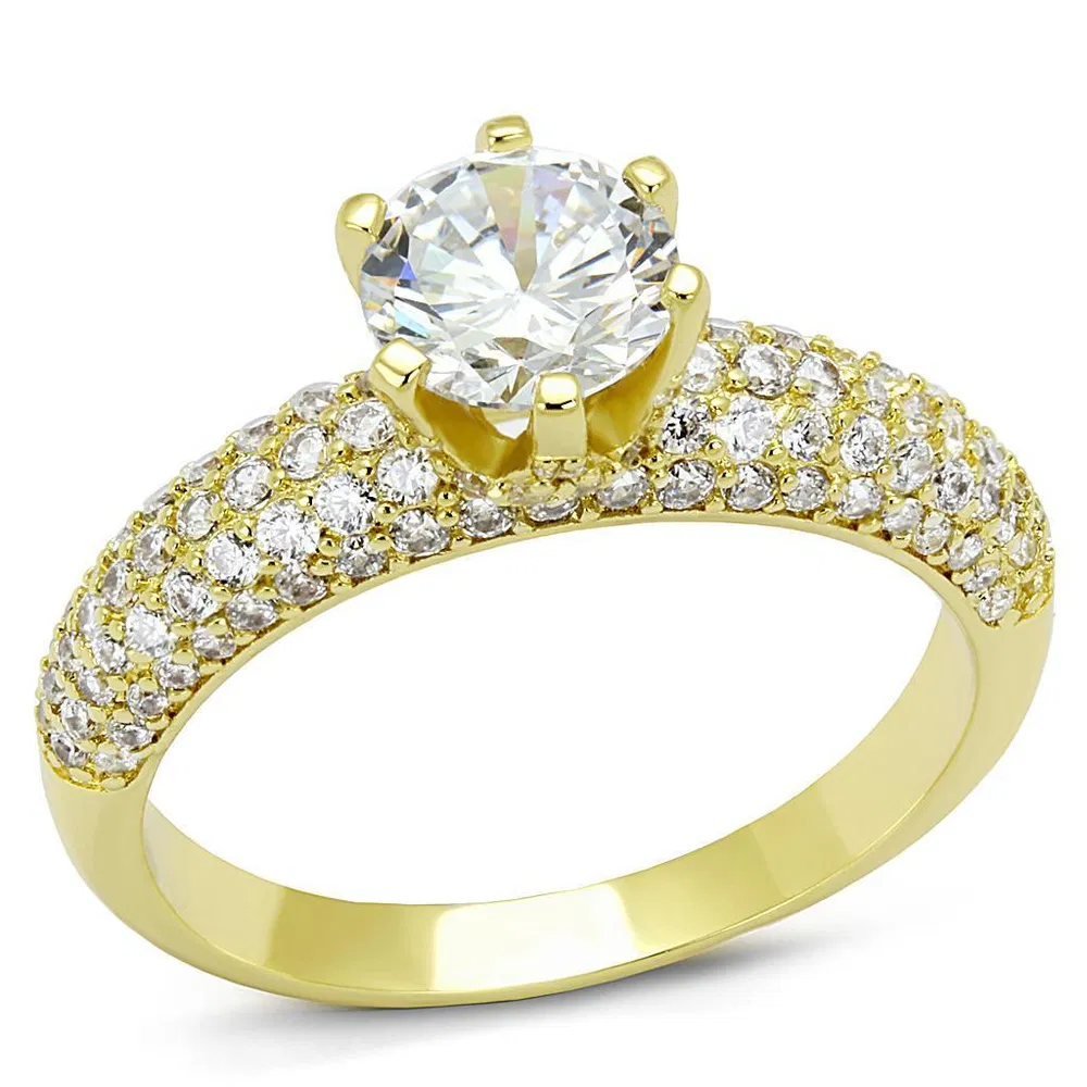 3W1255 - Gold Brass Ring with AAA Grade CZ in Clear - Grocery