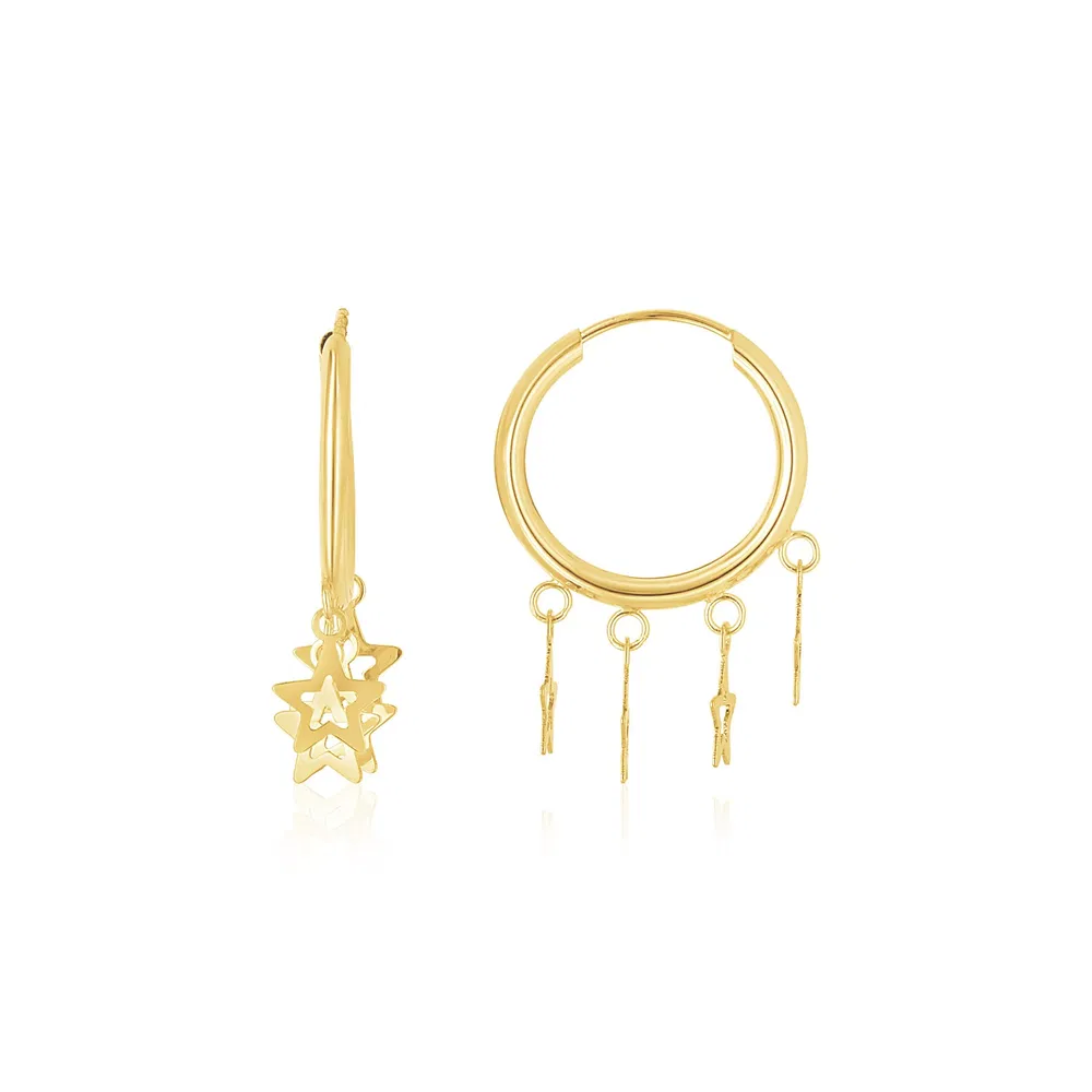 14K Yellow Gold Endless Star Charm Huggie Hoop Earrings - Grocery