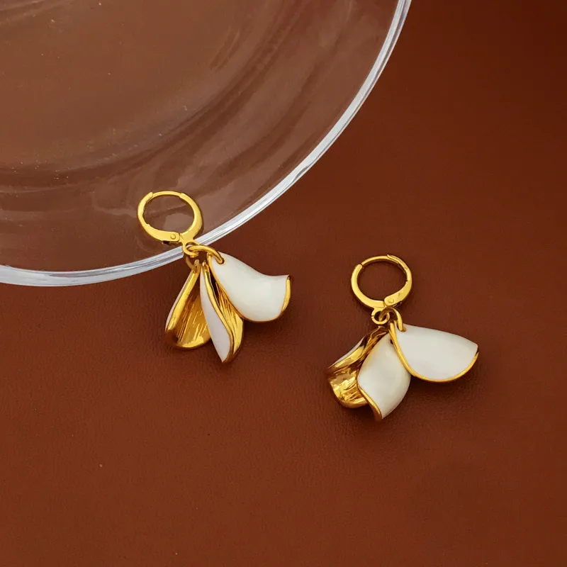 Copper Plated Real Gold Temperament Petal Fringed Earrings - Grocery