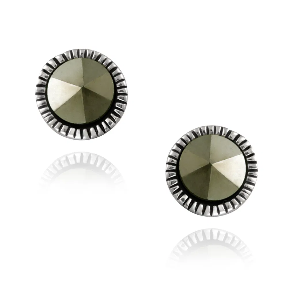 Sterling Silver Marcasite Stud Earrings, 5mm - Grocery