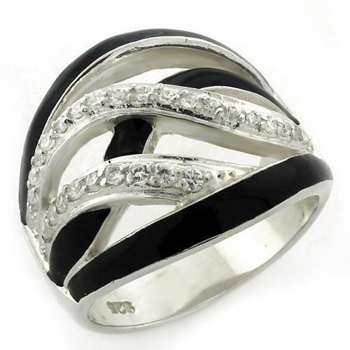 LOAS1152 - High-Polished 925 Sterling Silver Ring with AAA Grade CZ in Clear - Grocery