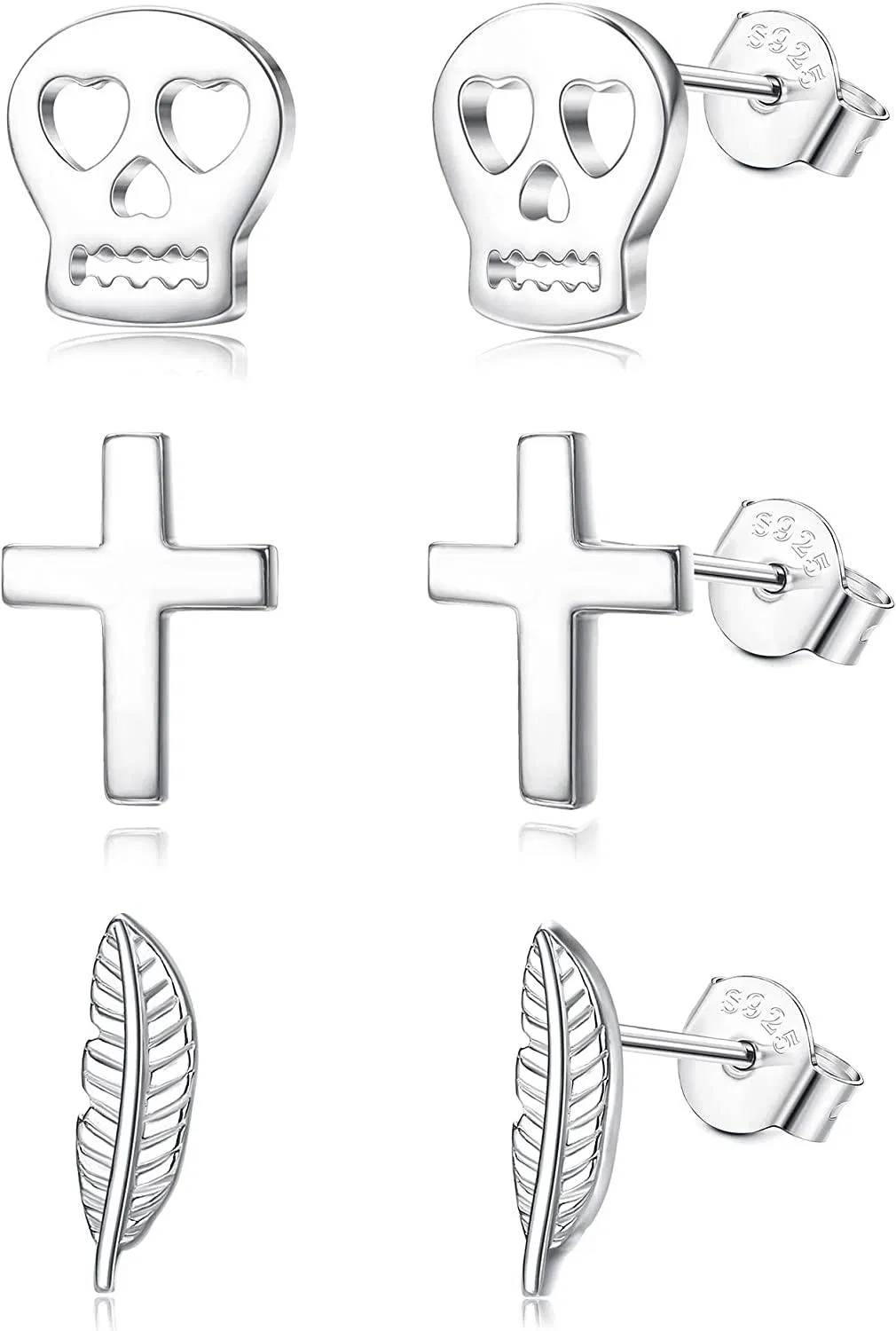 3 Pairs Cute Sterling Silver Stud Earrings For Women Men Hypoallergenic 14K Gold Plated Butterfly Star Cross Heart Leaf Elephant Stud Earrings Set - Grocery