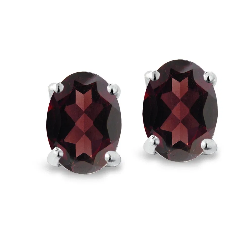 Sterling Silver 1 Ct Garnet 6x4 Oval Stud Earrings - Grocery
