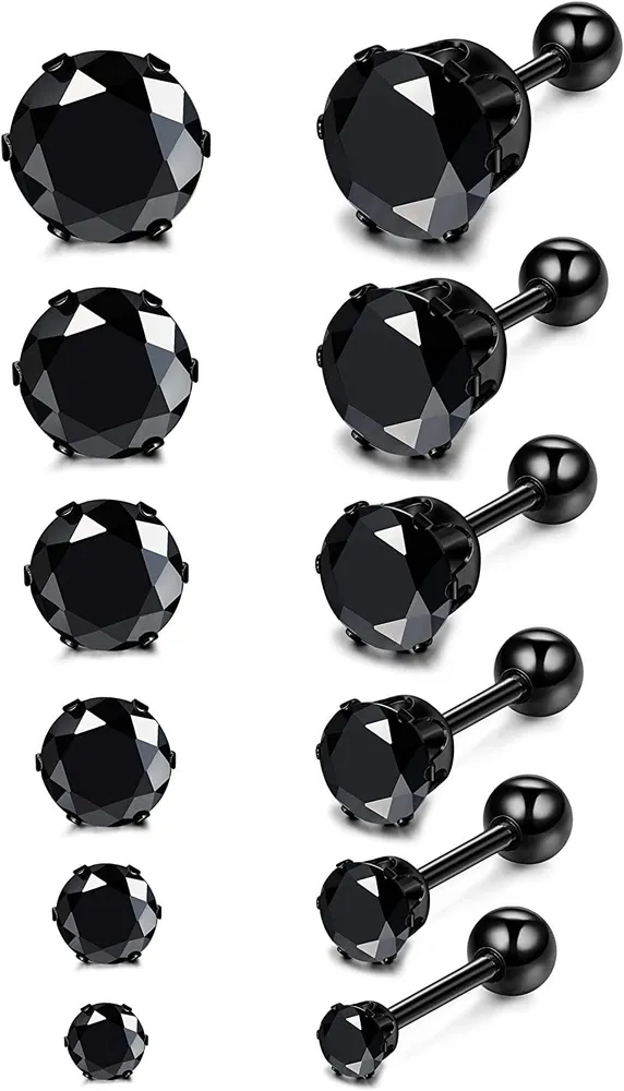 CZ Stud Earrings for Women Men Stainless Cubic Zirconia Earrings Set Screwback - Grocery