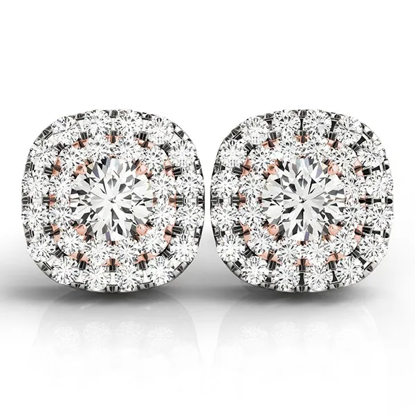 14k White and Rose Gold Cushion Shape Halo Diamond Earrings (3/4 cttw) - Grocery