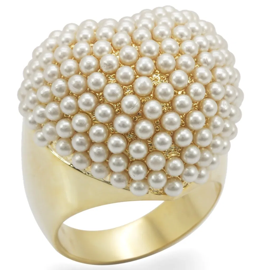 1W058 - Gold Brass Ring with Synthetic in Citrine Yellow - Grocery