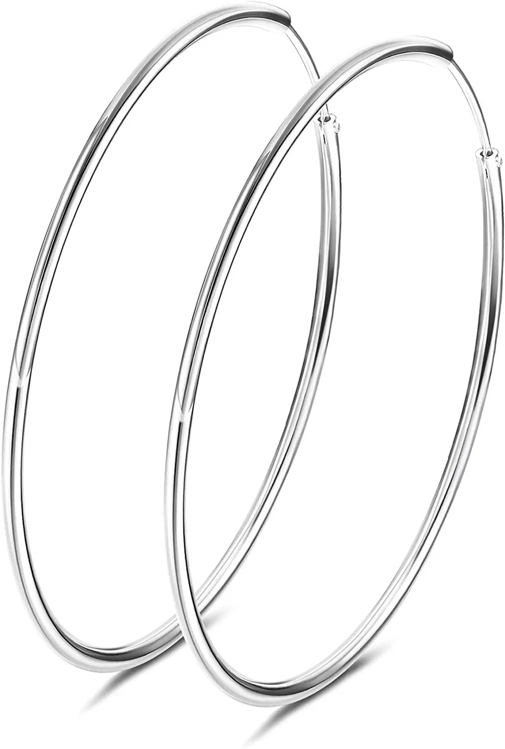 925 Sterling Hoop Earrings 18K 2mm Thickness Tube High Polished Lightweight Endless Hoop Earrings for Women with Gift Box 65cm - Grocery