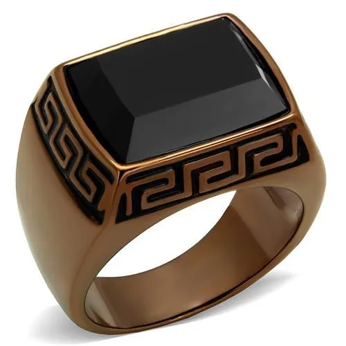 TK3014 - IP Coffee light Stainless Steel Ring with Synthetic Onyx in Jet - Grocery