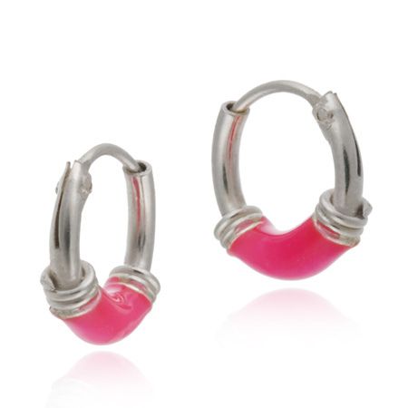Sterling Silver Pink Enamel Mini Earrings - Grocery