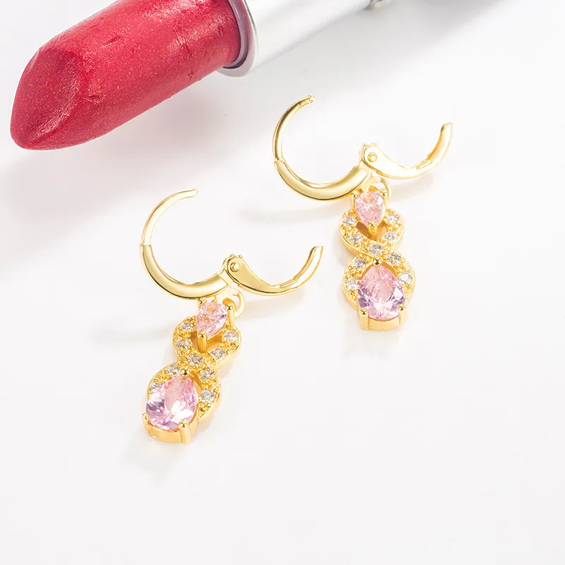 8 Shape With Sparkling Zircon Decor Dangle Earrings Elegant Sexy Style Copper 18K Gold Plated Jewelry Mother's Day Gift - Grocery