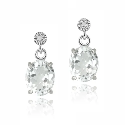 Sterling Silver 6.4ct White Topaz & Diamond Accent Oval Dangle Earrings - Grocery