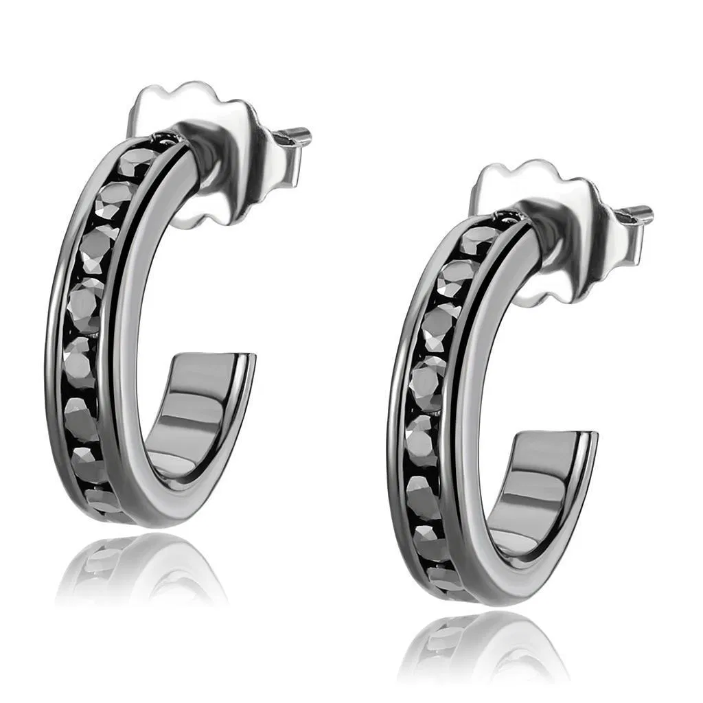 3W1141 - IP Light Black (IP Gun) Brass Earrings with Top Grade Crystal in Light Gray - Grocery