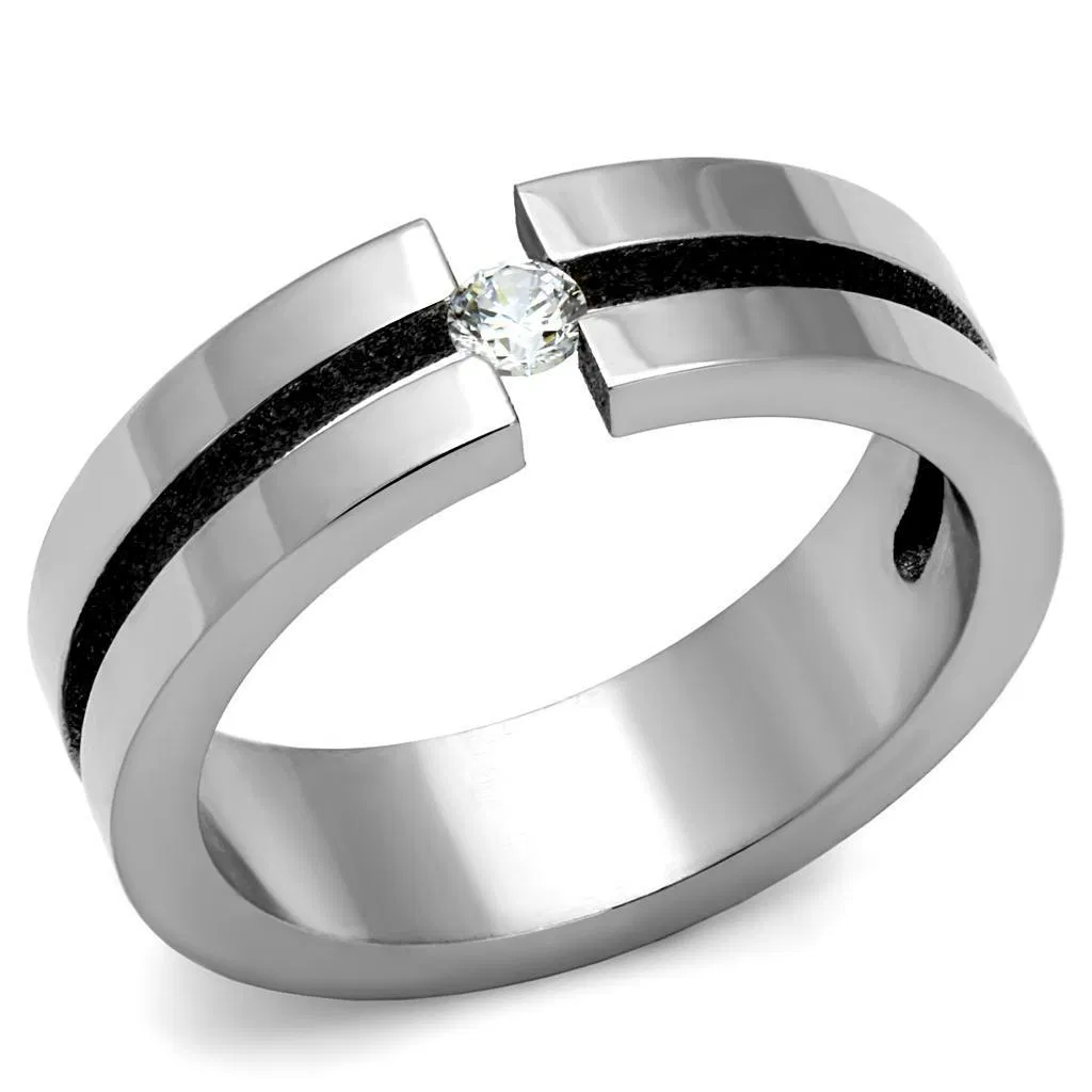 TK2412 - High polished (no plating) Stainless Steel Ring with AAA Grade CZ in Clear - Grocery