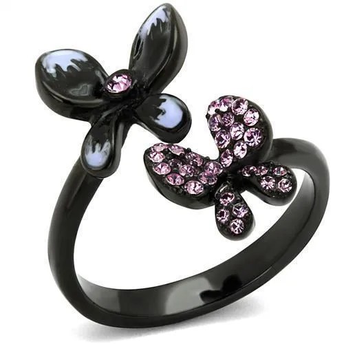 TK2554 - IP Black(Ion Plating) Stainless Steel Ring with Top Grade Crystal in Light Amethyst - Grocery