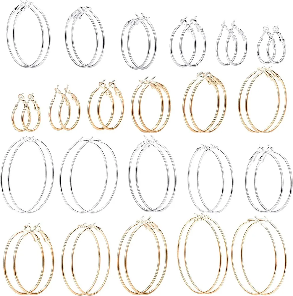 22 Pairs Big Hoop Earring for Women Stainless Round Circle Huge Loop Silver Gold Plated Drop Earring - Grocery