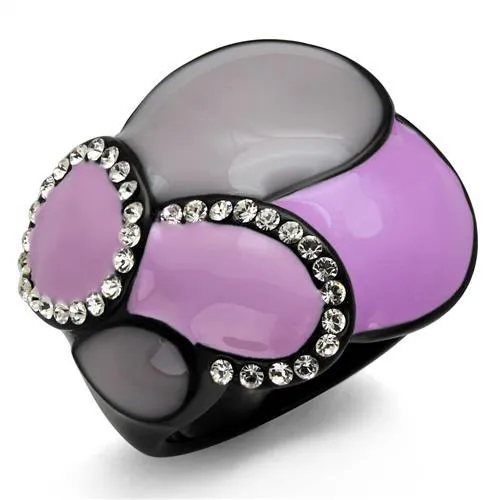 TK2215 - IP Black(Ion Plating) Stainless Steel Ring with Top Grade Crystal in Clear - Grocery