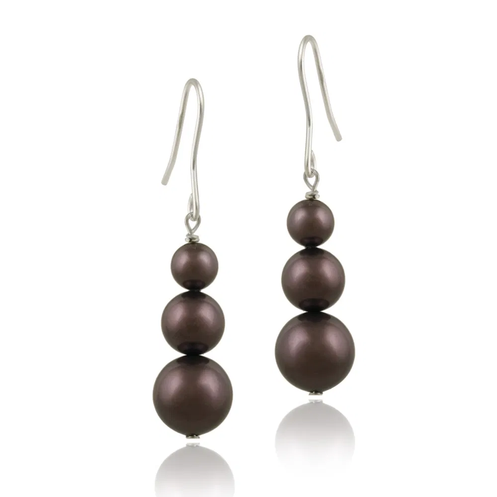 Sterling Silver Burgundy Swarovski Elements Pearl Drop Earrings - Grocery