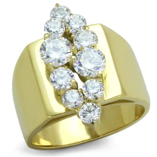 TK1879 - IP Gold(Ion Plating) Stainless Steel Ring with AAA Grade CZ in Clear - Grocery