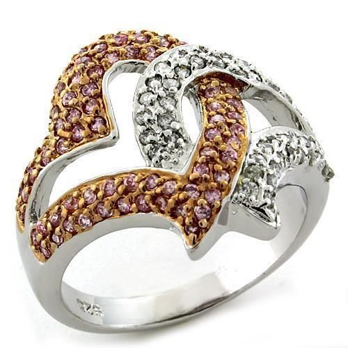 LOAS1077 - Rose Gold 925 Sterling Silver Ring with AAA Grade CZ in Rose - Grocery