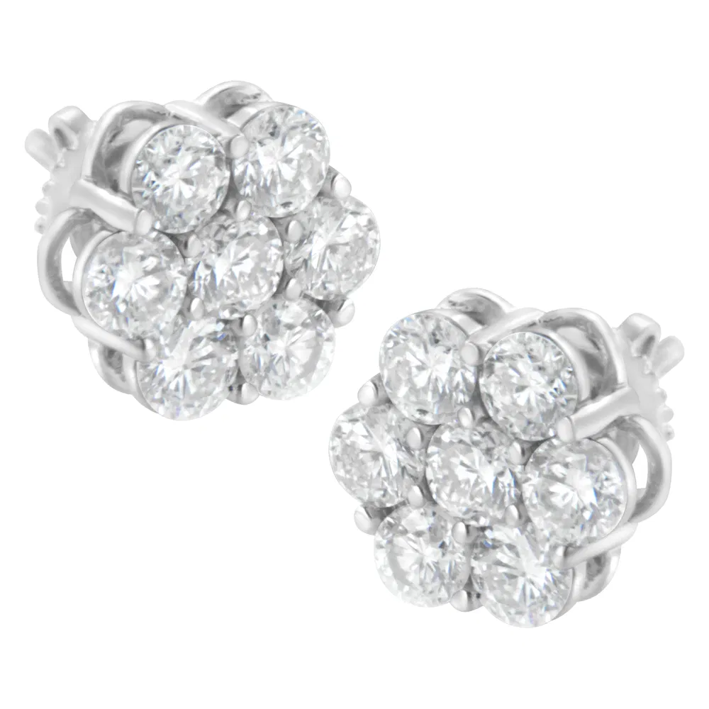 14K White Gold 2 cttw Round Brilliant-cut Diamond Composite Floral Cluster Stud Earring (F-G Color, VS1-VS2 Clarity) - Grocery