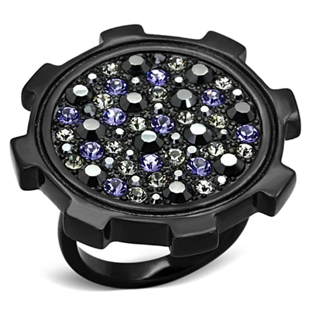 TK1296 - IP Black(Ion Plating) Stainless Steel Ring with Top Grade Crystal in Multi Color - Grocery