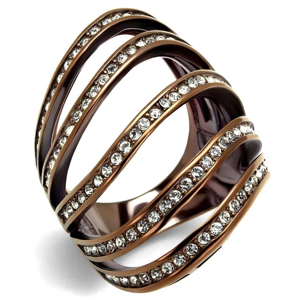 TK2985 - IP Coffee light Stainless Steel Ring with Top Grade Crystal in Clear - Grocery