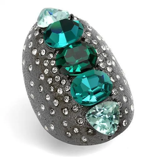 TK2698 - IP Light Black (IP Gun) Stainless Steel Ring with Top Grade Crystal in Multi Color - Grocery